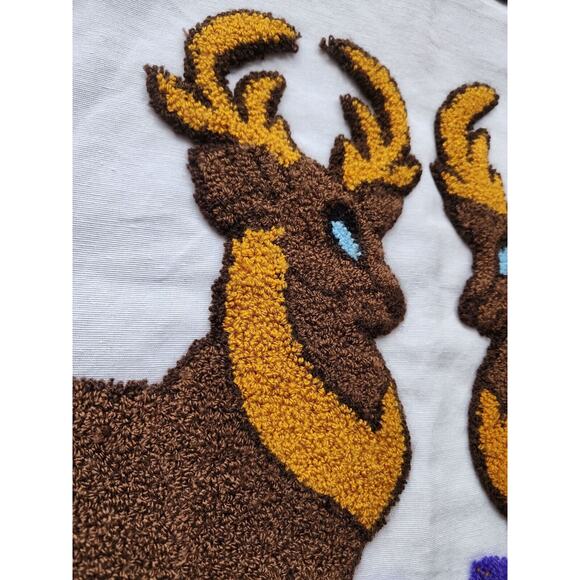 PILLOW COVERS-Crewel Stitch-Handmade-Reindeer-White Background16"x26"-Set of 2 - Picture 4 of 13